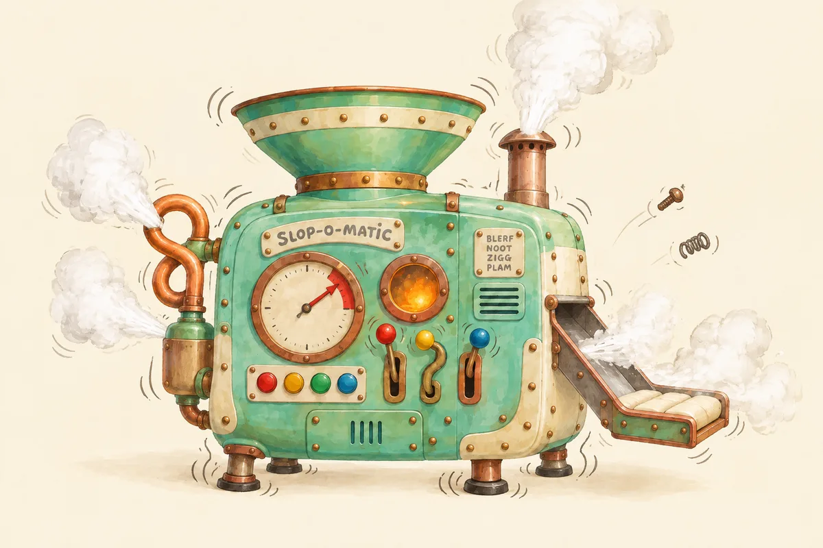 The slop machine shakes and steams, rivets popping off.